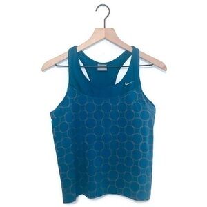 Nike 2in1 Sports Bra Tank Top Turquoise Blue Gray Circle Print size Large